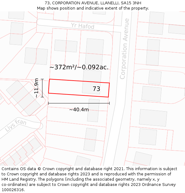 73, CORPORATION AVENUE, LLANELLI, SA15 3NH: Plot and title map