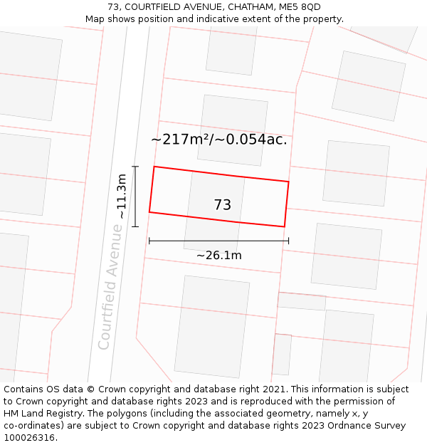 73, COURTFIELD AVENUE, CHATHAM, ME5 8QD: Plot and title map