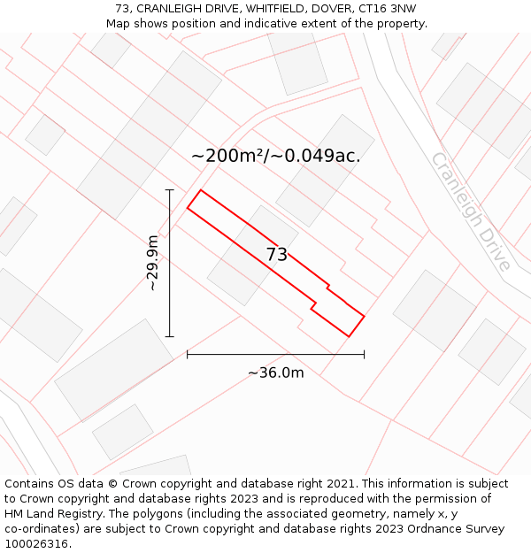 73, CRANLEIGH DRIVE, WHITFIELD, DOVER, CT16 3NW: Plot and title map