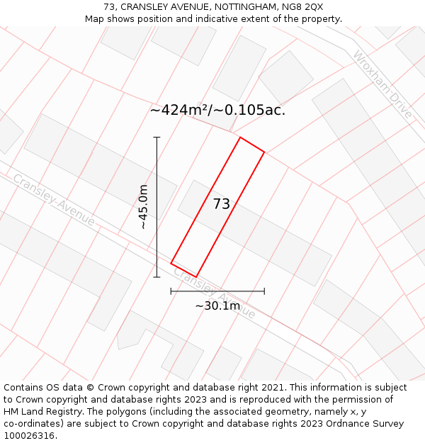 73, CRANSLEY AVENUE, NOTTINGHAM, NG8 2QX: Plot and title map