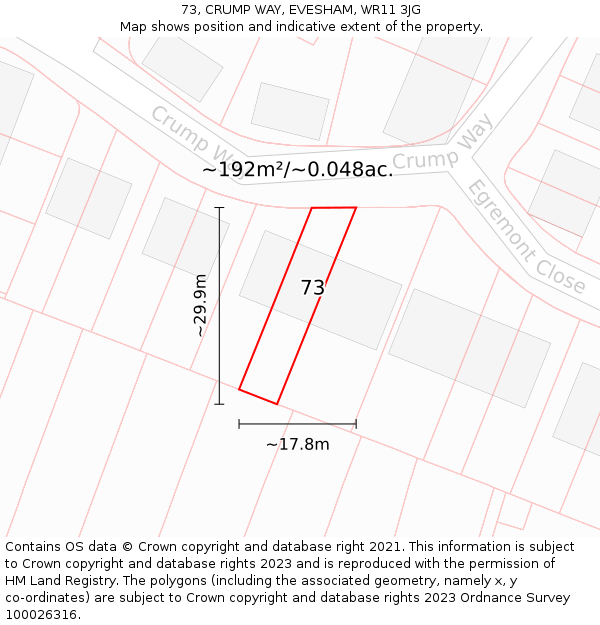 73, CRUMP WAY, EVESHAM, WR11 3JG: Plot and title map