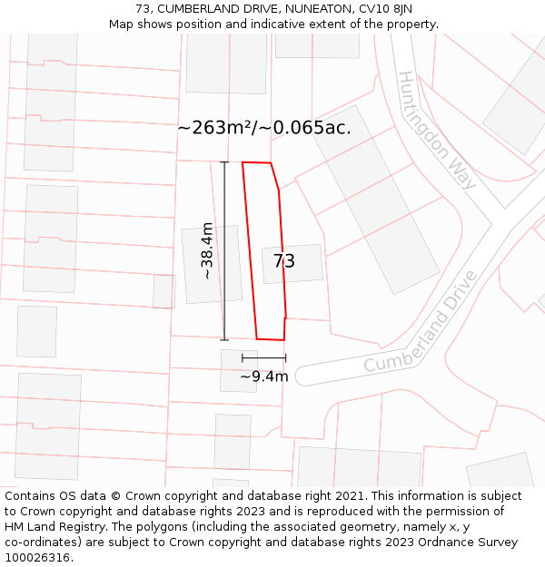 73, CUMBERLAND DRIVE, NUNEATON, CV10 8JN: Plot and title map