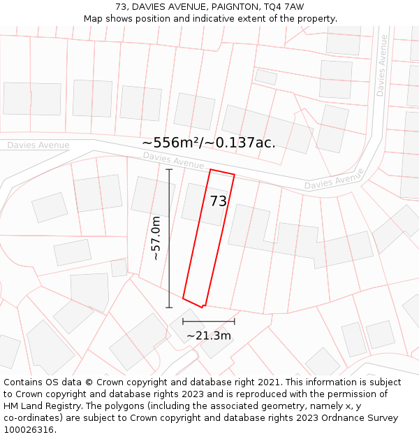 73, DAVIES AVENUE, PAIGNTON, TQ4 7AW: Plot and title map