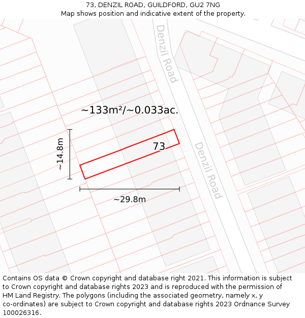 73, DENZIL ROAD, GUILDFORD, GU2 7NG: Plot and title map