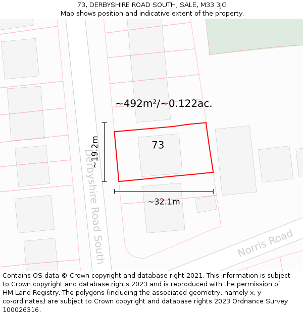 73, DERBYSHIRE ROAD SOUTH, SALE, M33 3JG: Plot and title map