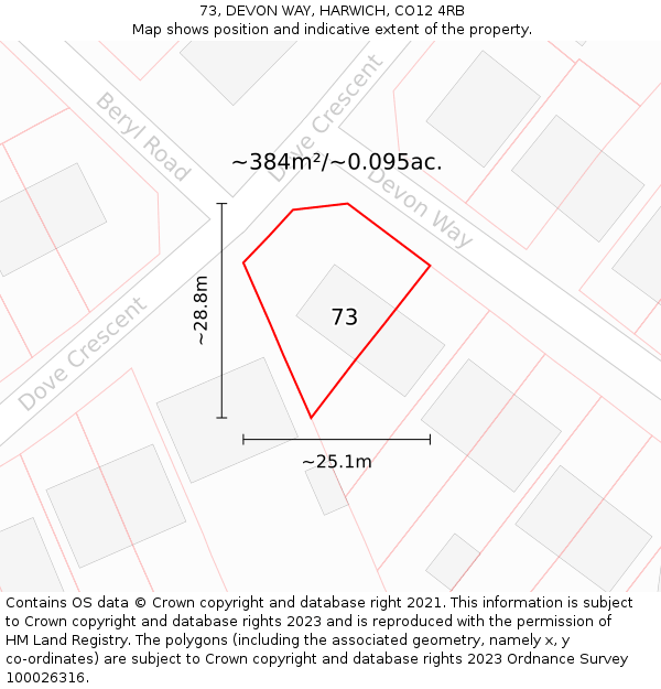 73, DEVON WAY, HARWICH, CO12 4RB: Plot and title map