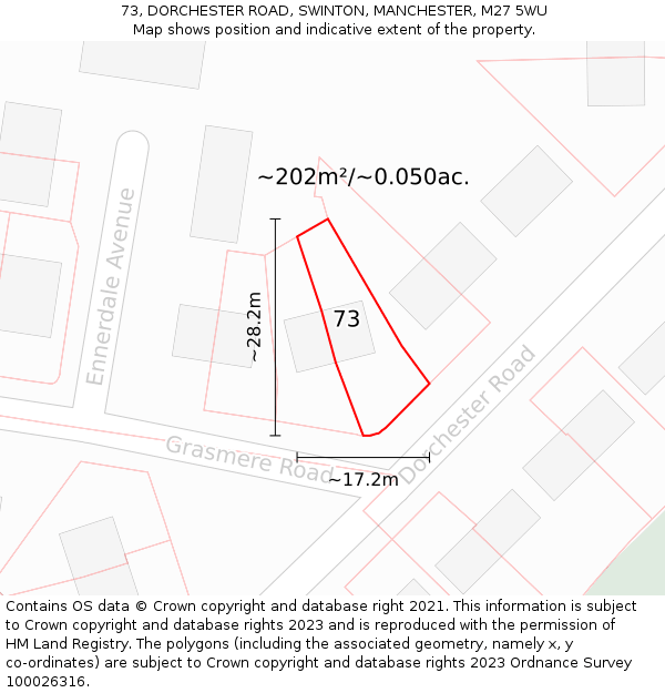 73, DORCHESTER ROAD, SWINTON, MANCHESTER, M27 5WU: Plot and title map