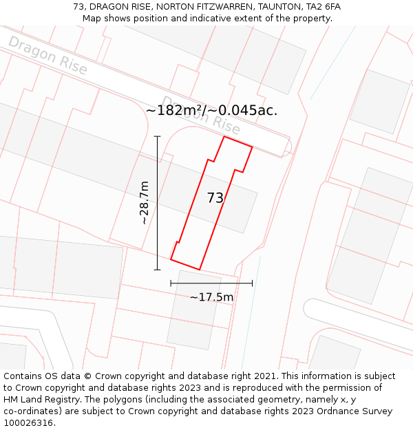 73, DRAGON RISE, NORTON FITZWARREN, TAUNTON, TA2 6FA: Plot and title map