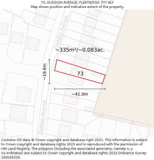 73, DUDDON AVENUE, FLEETWOOD, FY7 8LY: Plot and title map