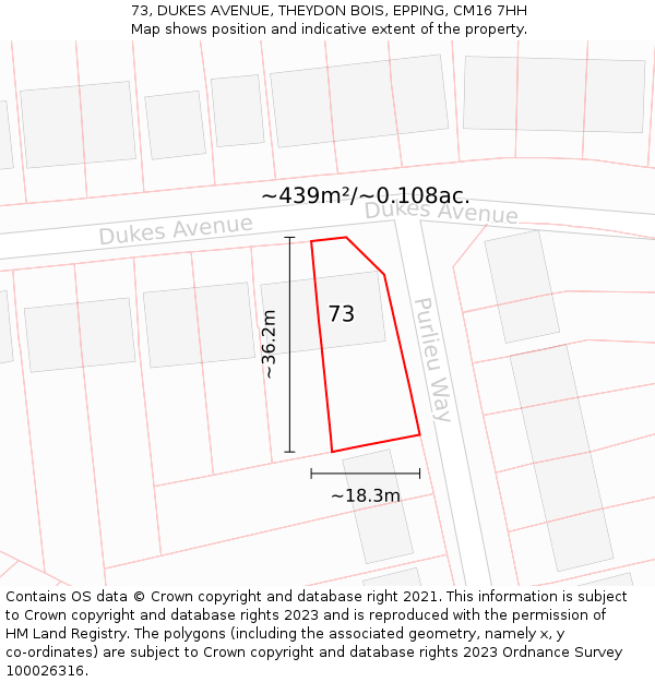 73, DUKES AVENUE, THEYDON BOIS, EPPING, CM16 7HH: Plot and title map