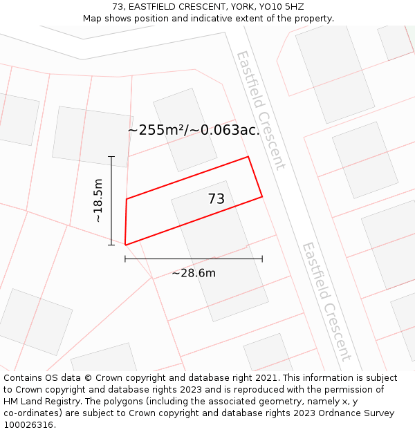 73, EASTFIELD CRESCENT, YORK, YO10 5HZ: Plot and title map