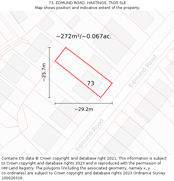 73, EDMUND ROAD, HASTINGS, TN35 5LE: Plot and title map