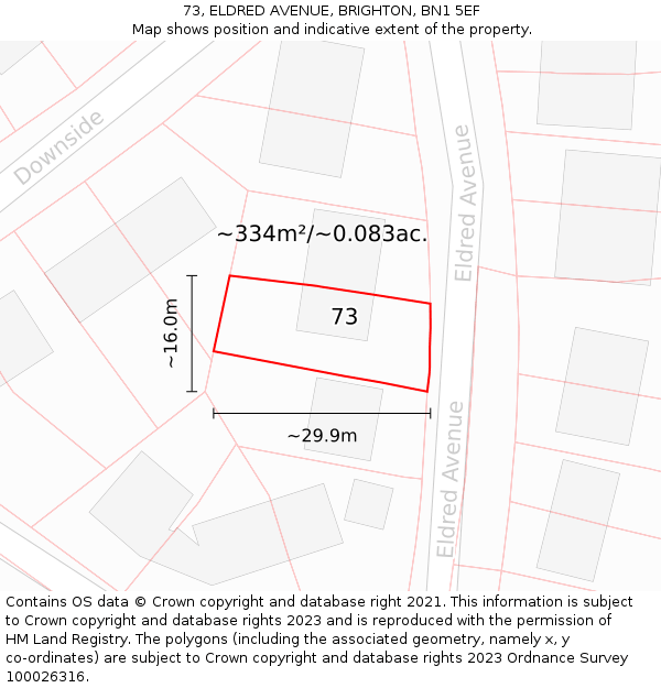 73, ELDRED AVENUE, BRIGHTON, BN1 5EF: Plot and title map