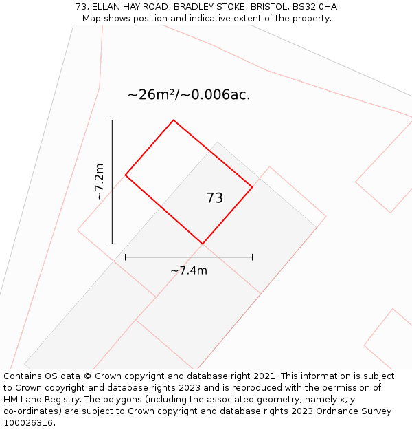 73, ELLAN HAY ROAD, BRADLEY STOKE, BRISTOL, BS32 0HA: Plot and title map