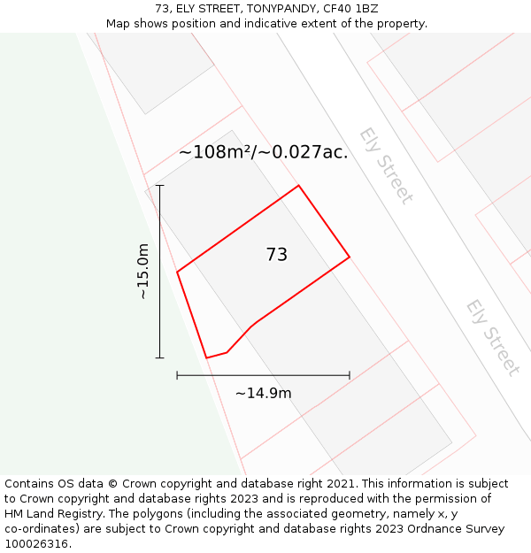 73, ELY STREET, TONYPANDY, CF40 1BZ: Plot and title map