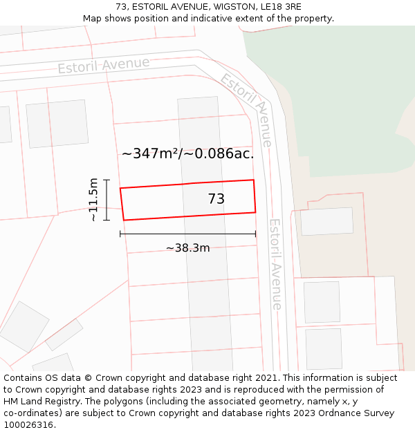 73, ESTORIL AVENUE, WIGSTON, LE18 3RE: Plot and title map