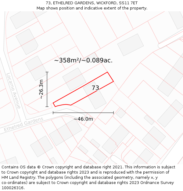 73, ETHELRED GARDENS, WICKFORD, SS11 7ET: Plot and title map