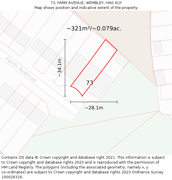 73, FARM AVENUE, WEMBLEY, HA0 4UY: Plot and title map