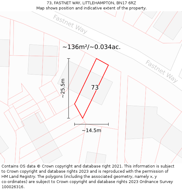 73, FASTNET WAY, LITTLEHAMPTON, BN17 6RZ: Plot and title map