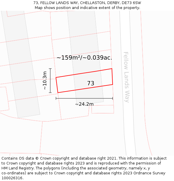 73, FELLOW LANDS WAY, CHELLASTON, DERBY, DE73 6SW: Plot and title map