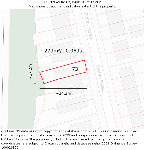 73, FIDLAS ROAD, CARDIFF, CF14 0LX: Plot and title map