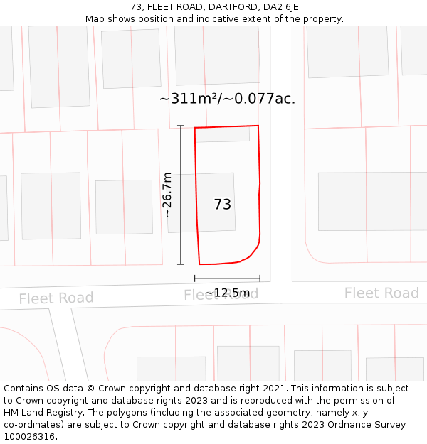 73, FLEET ROAD, DARTFORD, DA2 6JE: Plot and title map