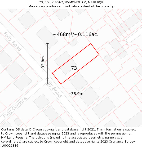 73, FOLLY ROAD, WYMONDHAM, NR18 0QR: Plot and title map