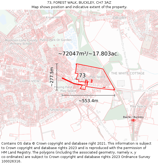 73, FOREST WALK, BUCKLEY, CH7 3AZ: Plot and title map