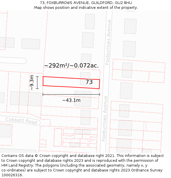 73, FOXBURROWS AVENUE, GUILDFORD, GU2 8HU: Plot and title map