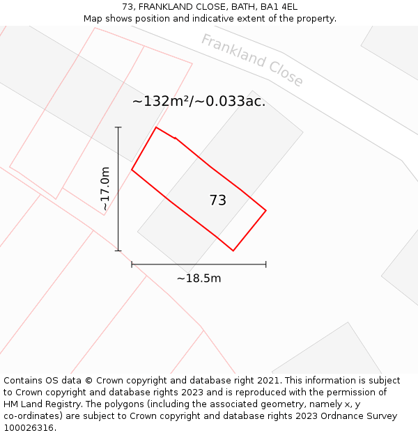 73, FRANKLAND CLOSE, BATH, BA1 4EL: Plot and title map