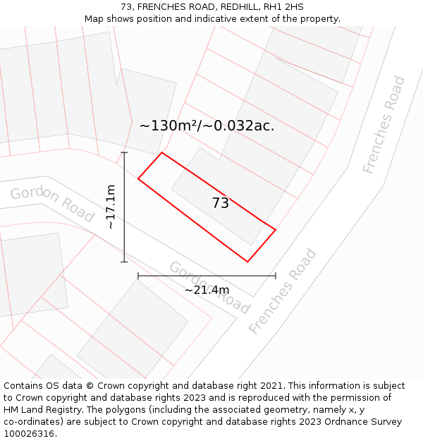 73, FRENCHES ROAD, REDHILL, RH1 2HS: Plot and title map