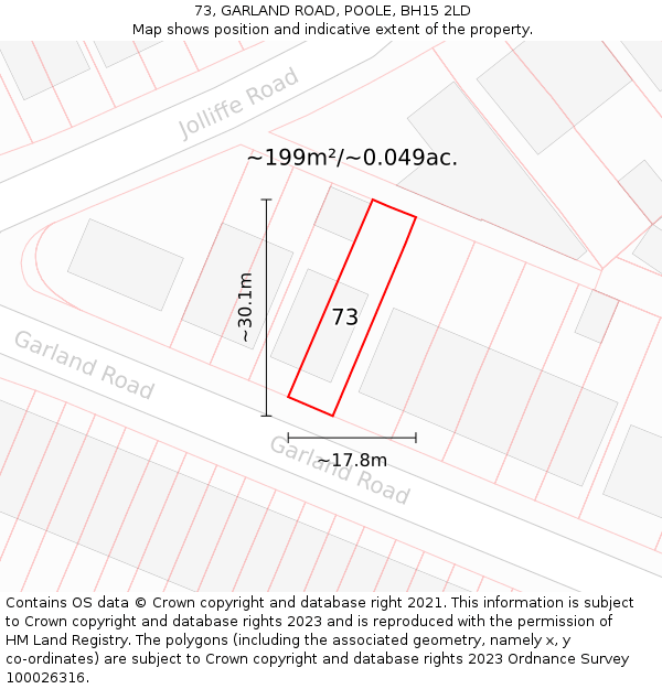 73, GARLAND ROAD, POOLE, BH15 2LD: Plot and title map