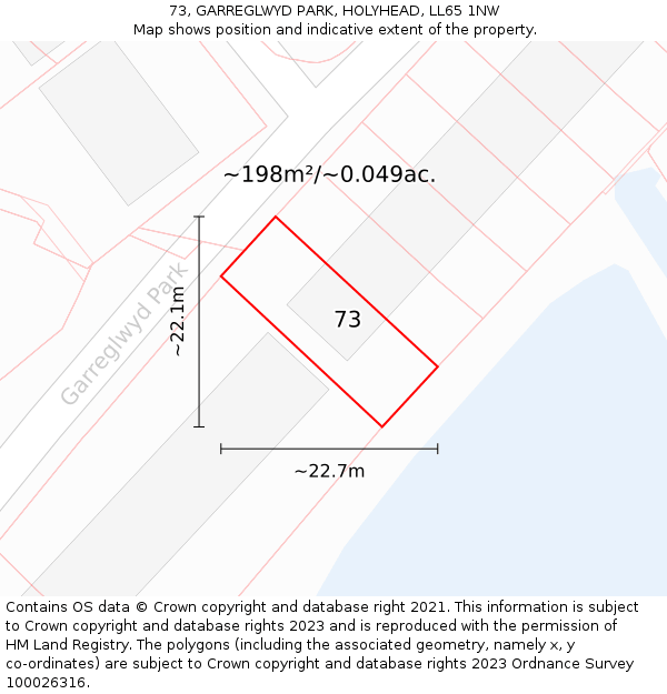 73, GARREGLWYD PARK, HOLYHEAD, LL65 1NW: Plot and title map