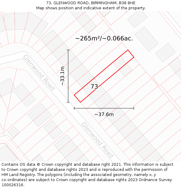 73, GLENWOOD ROAD, BIRMINGHAM, B38 8HE: Plot and title map