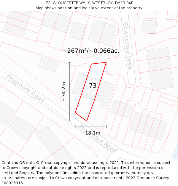 73, GLOUCESTER WALK, WESTBURY, BA13 3XF: Plot and title map