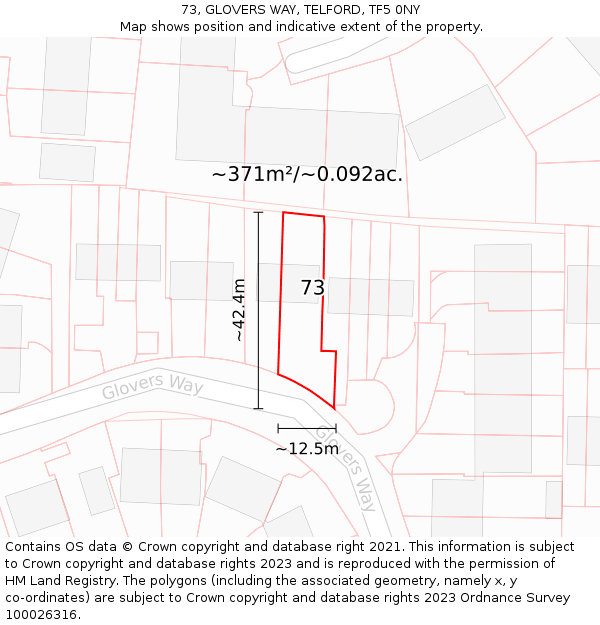 73, GLOVERS WAY, TELFORD, TF5 0NY: Plot and title map