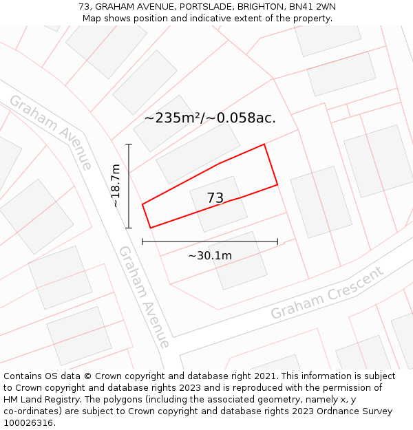 73, GRAHAM AVENUE, PORTSLADE, BRIGHTON, BN41 2WN: Plot and title map