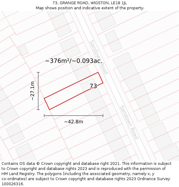 73, GRANGE ROAD, WIGSTON, LE18 1JL: Plot and title map