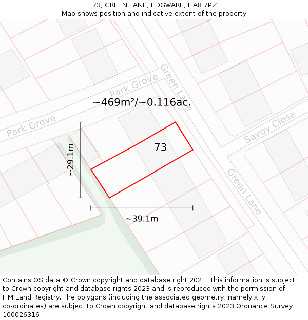 73, GREEN LANE, EDGWARE, HA8 7PZ: Plot and title map