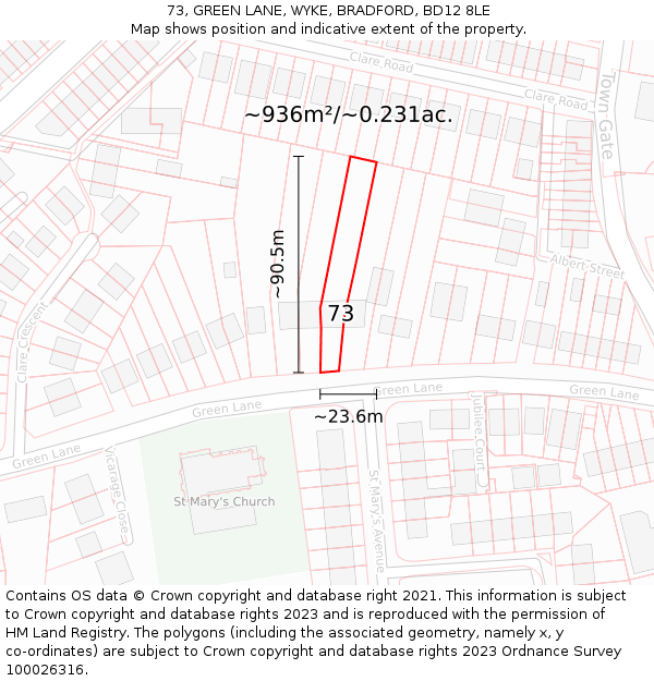 73, GREEN LANE, WYKE, BRADFORD, BD12 8LE: Plot and title map