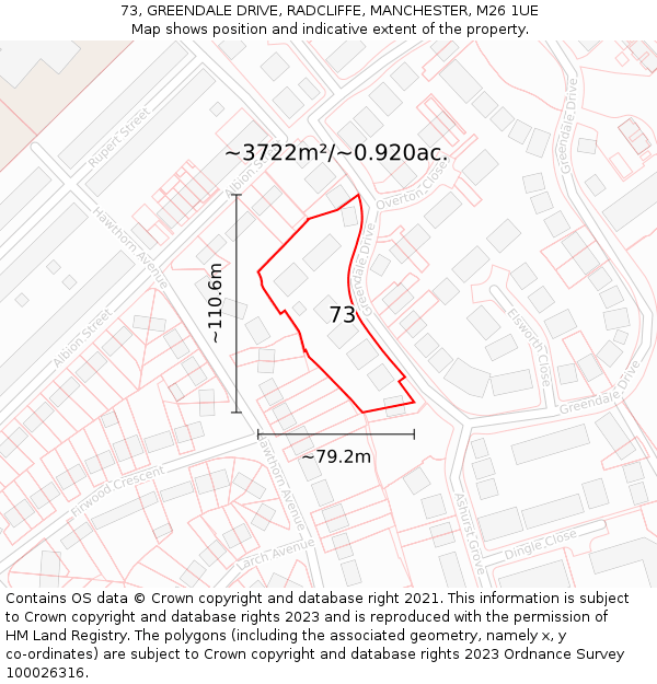 73, GREENDALE DRIVE, RADCLIFFE, MANCHESTER, M26 1UE: Plot and title map