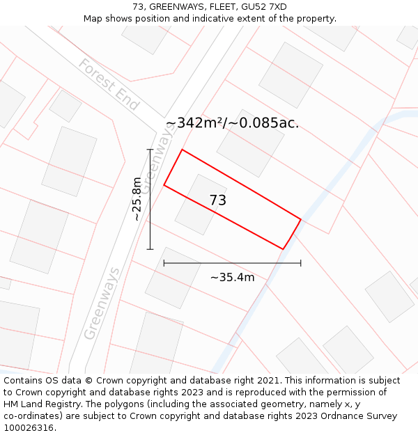 73, GREENWAYS, FLEET, GU52 7XD: Plot and title map