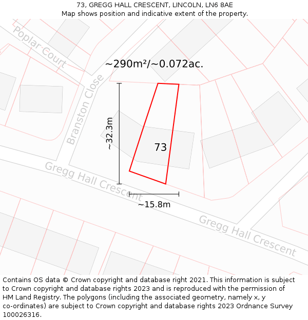 73, GREGG HALL CRESCENT, LINCOLN, LN6 8AE: Plot and title map