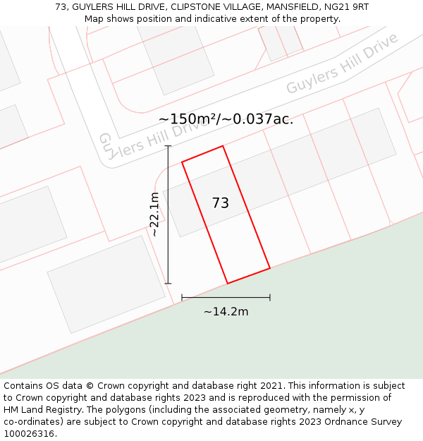 73, GUYLERS HILL DRIVE, CLIPSTONE VILLAGE, MANSFIELD, NG21 9RT: Plot and title map