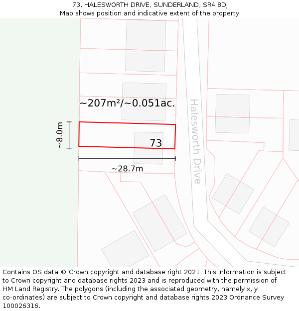 73, HALESWORTH DRIVE, SUNDERLAND, SR4 8DJ: Plot and title map