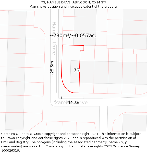 73, HAMBLE DRIVE, ABINGDON, OX14 3TF: Plot and title map