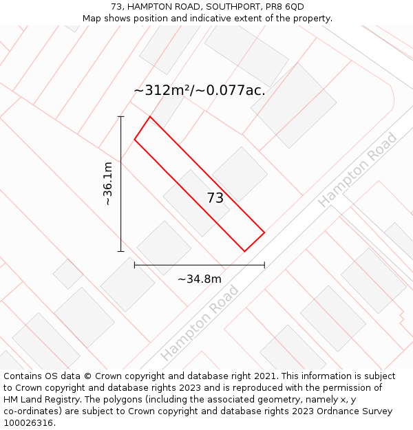 73, HAMPTON ROAD, SOUTHPORT, PR8 6QD: Plot and title map