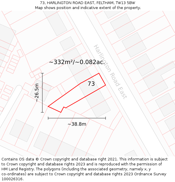 73, HARLINGTON ROAD EAST, FELTHAM, TW13 5BW: Plot and title map