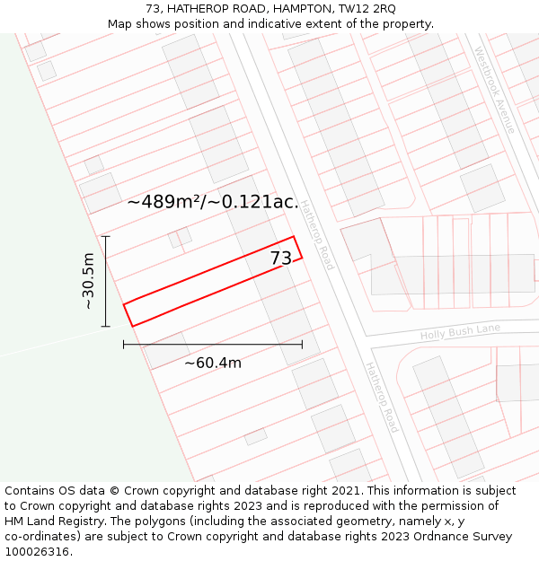 73, HATHEROP ROAD, HAMPTON, TW12 2RQ: Plot and title map