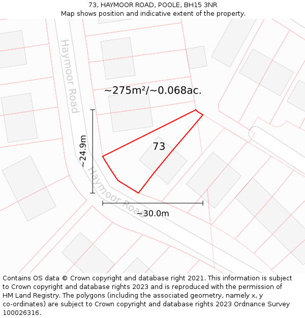 73, HAYMOOR ROAD, POOLE, BH15 3NR: Plot and title map